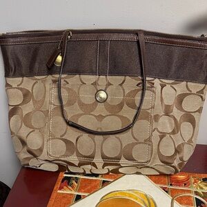 Coach Signature Brown and Tan Tote